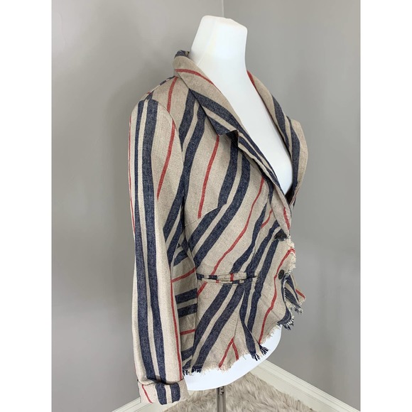 FreePeople Boho RusticLuxury Stripe Linen Jacket Gypsy Indie Spring Summer Earth - Picture 3 of 13